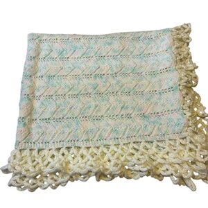 Handmade Crochet Baby Infant Blanket Pink, Blue with Cream Background and Border
